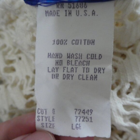 Vintage Jazz Sport Ivory White Cotton Lace Cutout Tunic Top Cover-Up Womens L - Picture 5 of 5